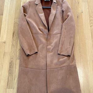 ZARA Basic Camel Faux Suede Longline Coat – Medium